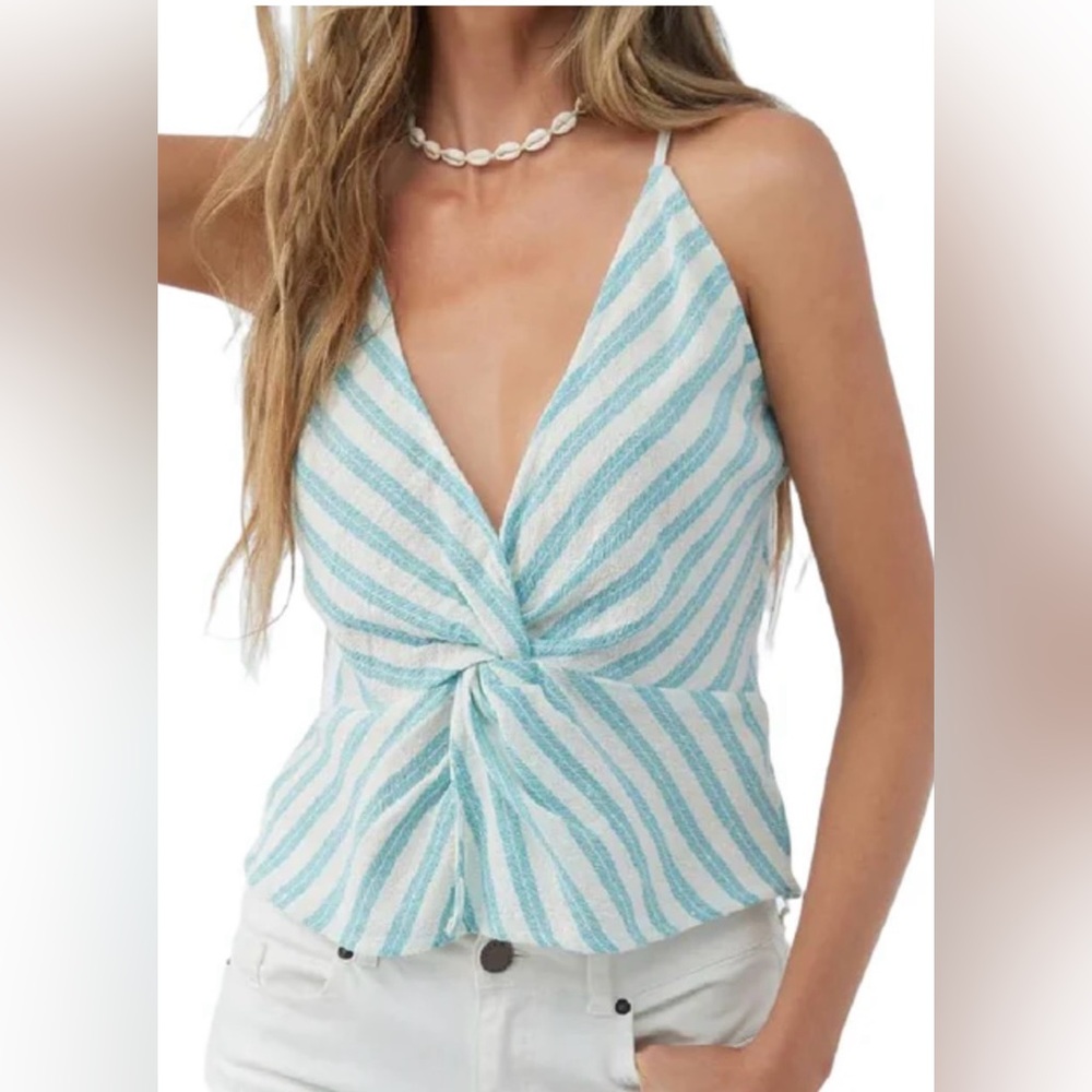 O'Neill Light Blue & White Striped Twist-Front Camisole